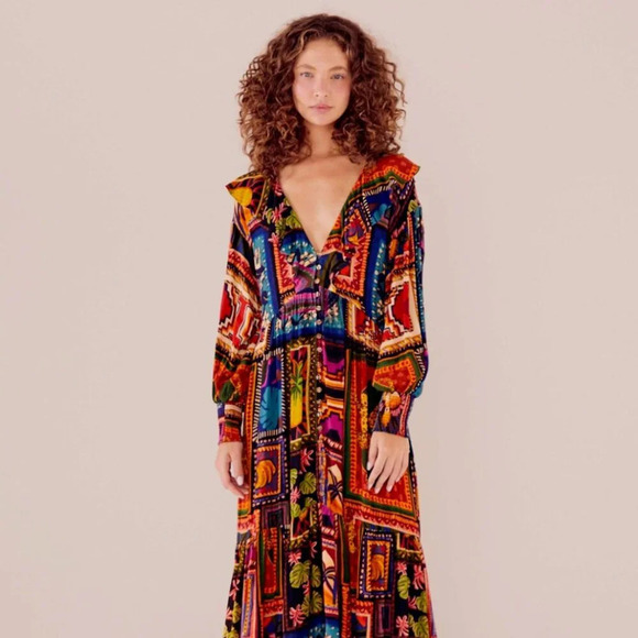 Farm Rio Patchwork Tapestry Ankle Dress Large - Picture 1 of 6